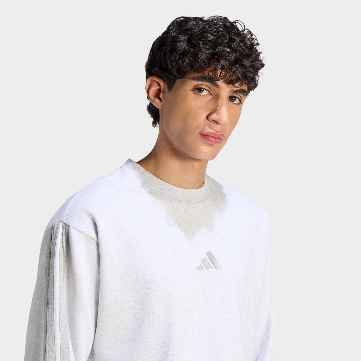Men's adidas Essentials 3-Stripes Fleece Crewneck Sweatshirt - Light Grey Heather/Medium Grey Heather