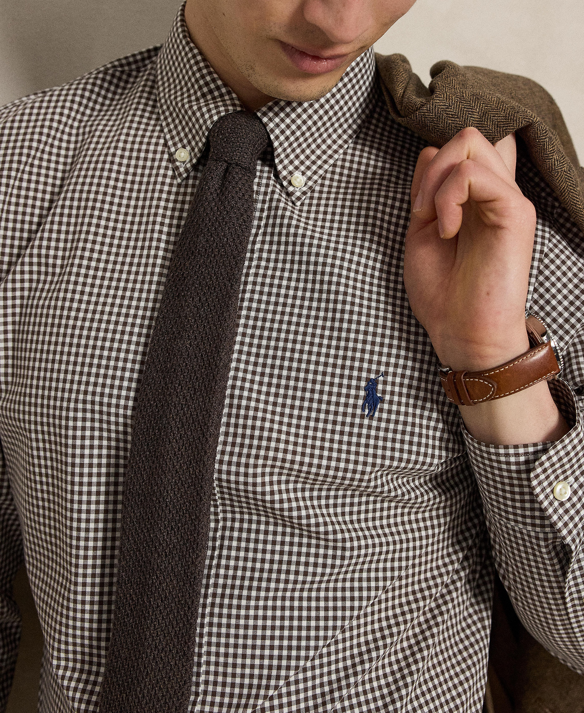 Polo Ralph Lauren Men's Stretch Poplin Shirt - Nutmeg Brown White