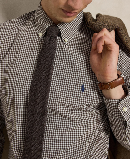 Polo Ralph Lauren Men's Stretch Poplin Shirt - Nutmeg Brown White