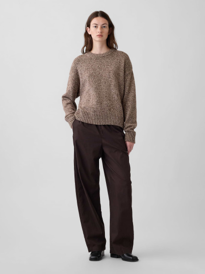 100% Cotton Oversized Crop Sweater - Neutral brown marl