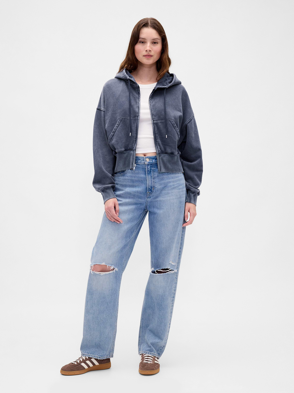 VintageSoft Wedge Zip Hoodie - Tapestry navy blue wash