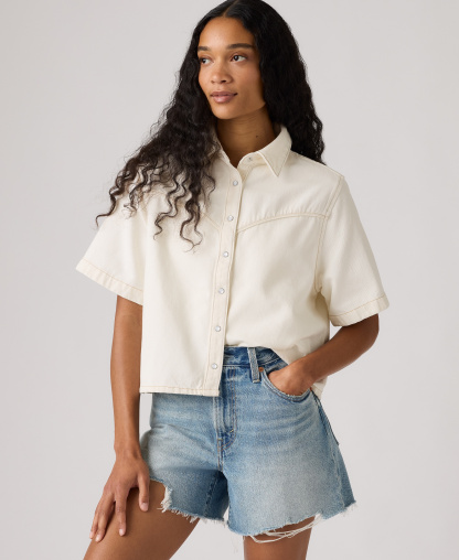 Levi's Premium Women's Logan Short-Sleeve Cropped-Fit Denim Shirt - Truth Slip