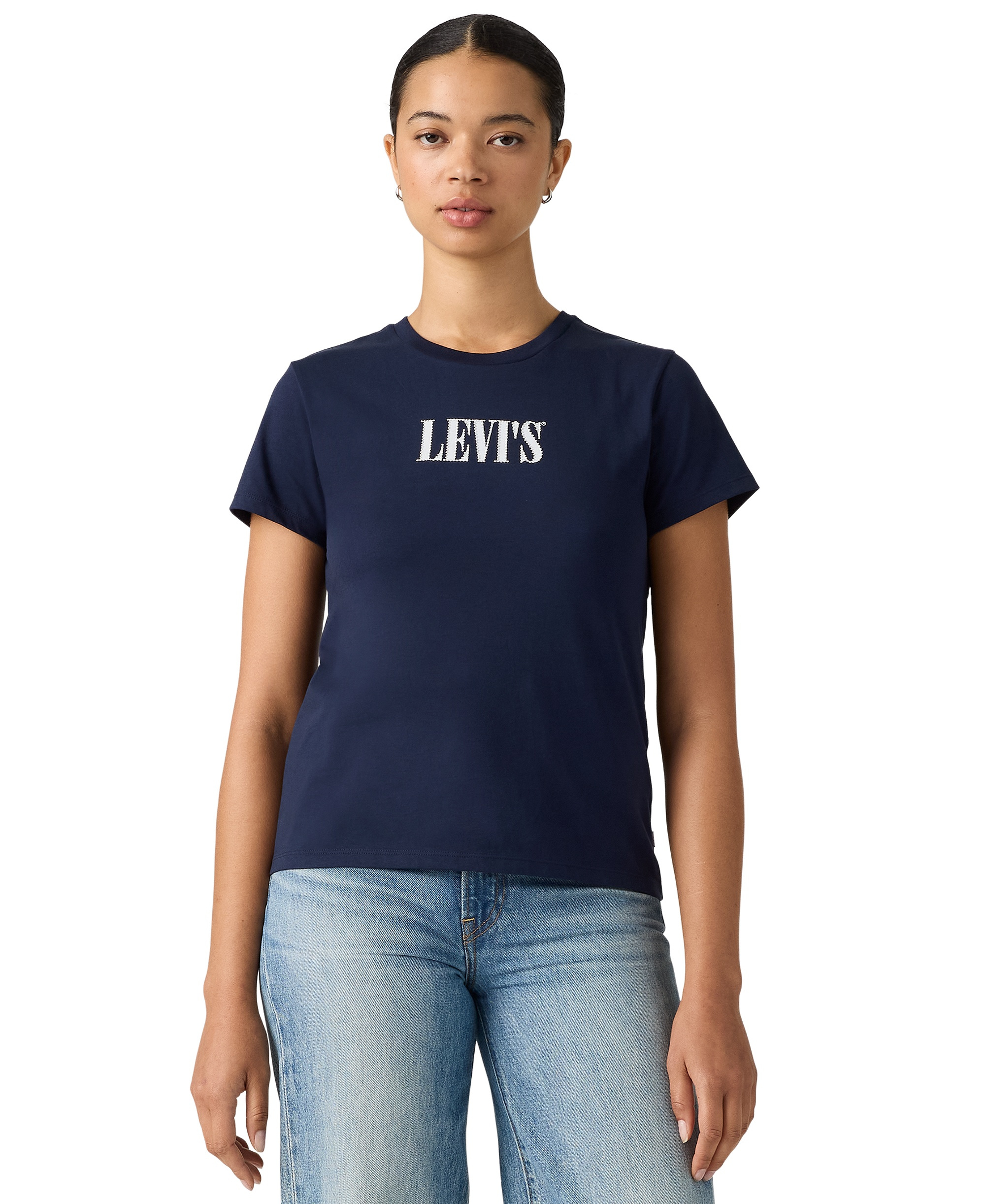 Levi's Women's Perfect Graphic Logo Cotton T-Shirt - Serif Stud Outline Navy Blazer