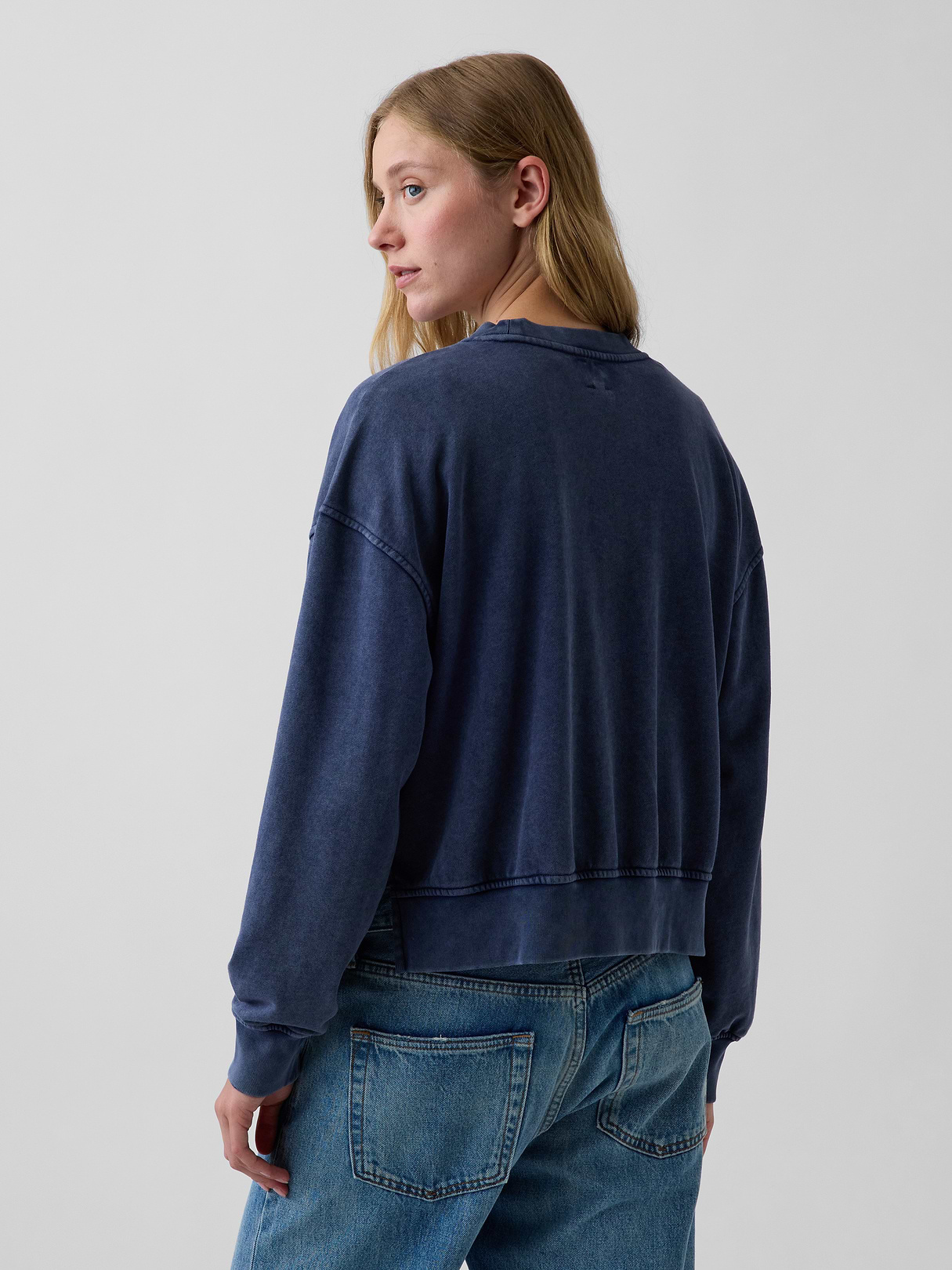 VintageSoft Terry Oversized Wedge Side-Slit Sweatshirt - Tapestry navy blue wash