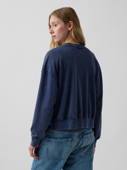 VintageSoft Terry Oversized Wedge Side-Slit Sweatshirt - Tapestry navy blue wash