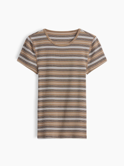 Modern Rib T-Shirt - Khaki tan stripe