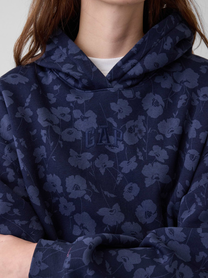 VintageSoft Crop Logo Hoodie - Blue floral