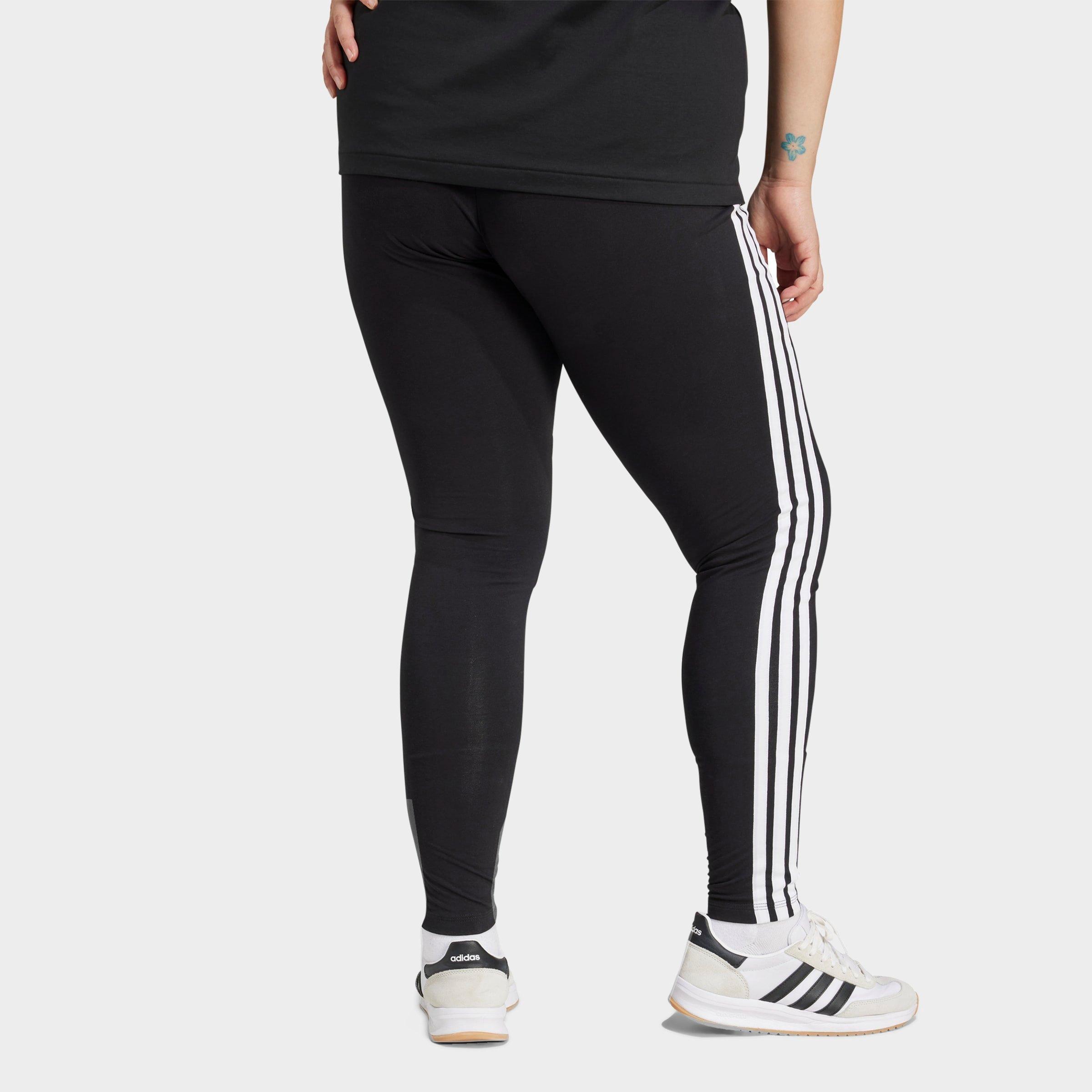Women's adidas Essentials 3-Stripes Cotton Leggings (Plus Size) - Black/White