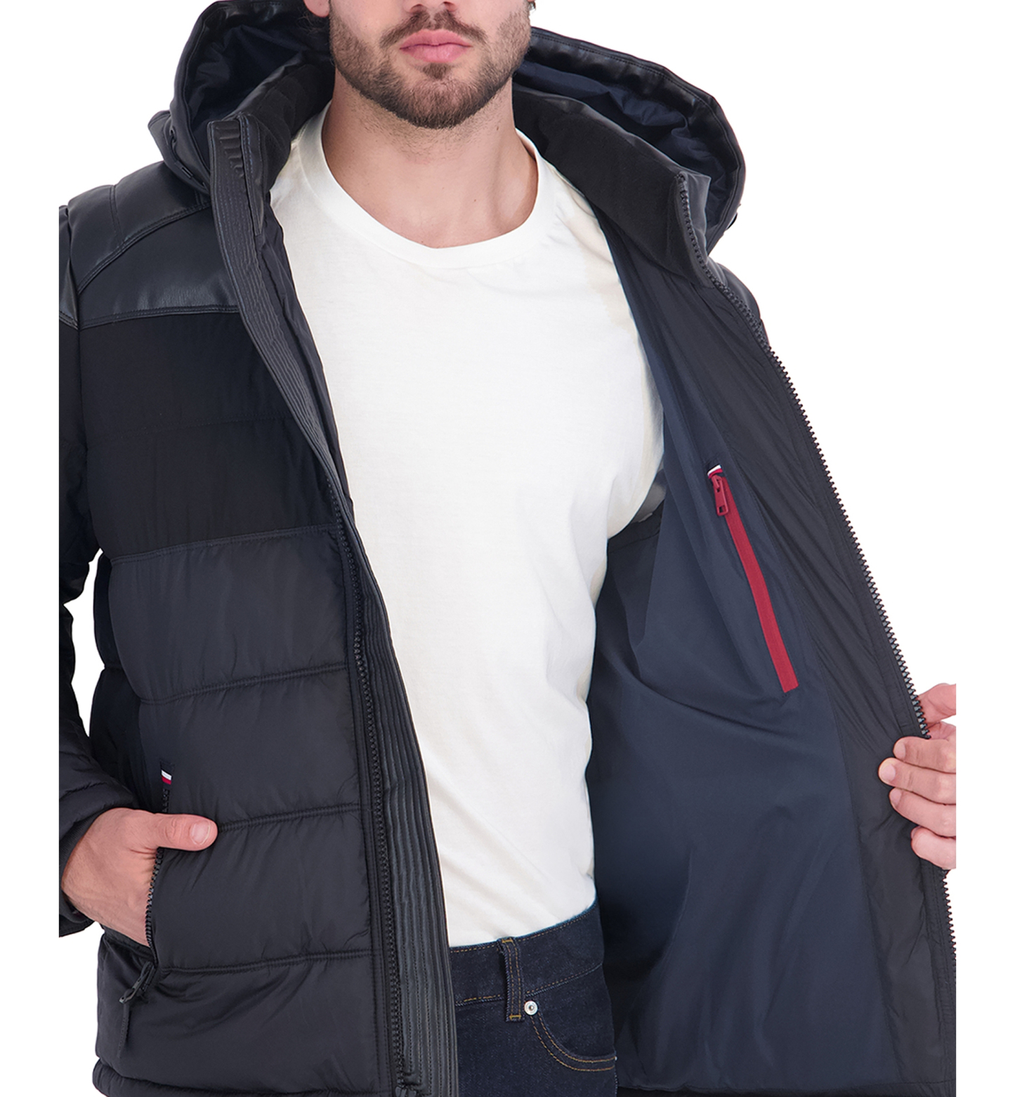 Tommy Hilfiger Men's Hooded Puffer Jacket - Black Pu Blocked