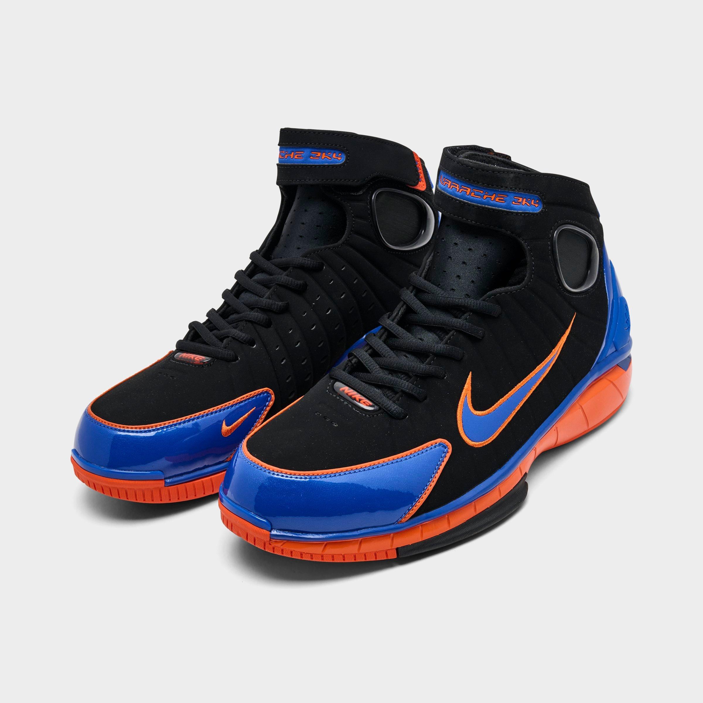 Men's Nithtke Air Zoom Huarache 2K4 PE Penny Hardaway Basketball Shoes - Black/Varsity Royal/Safety Orange - Both shoes facing left
