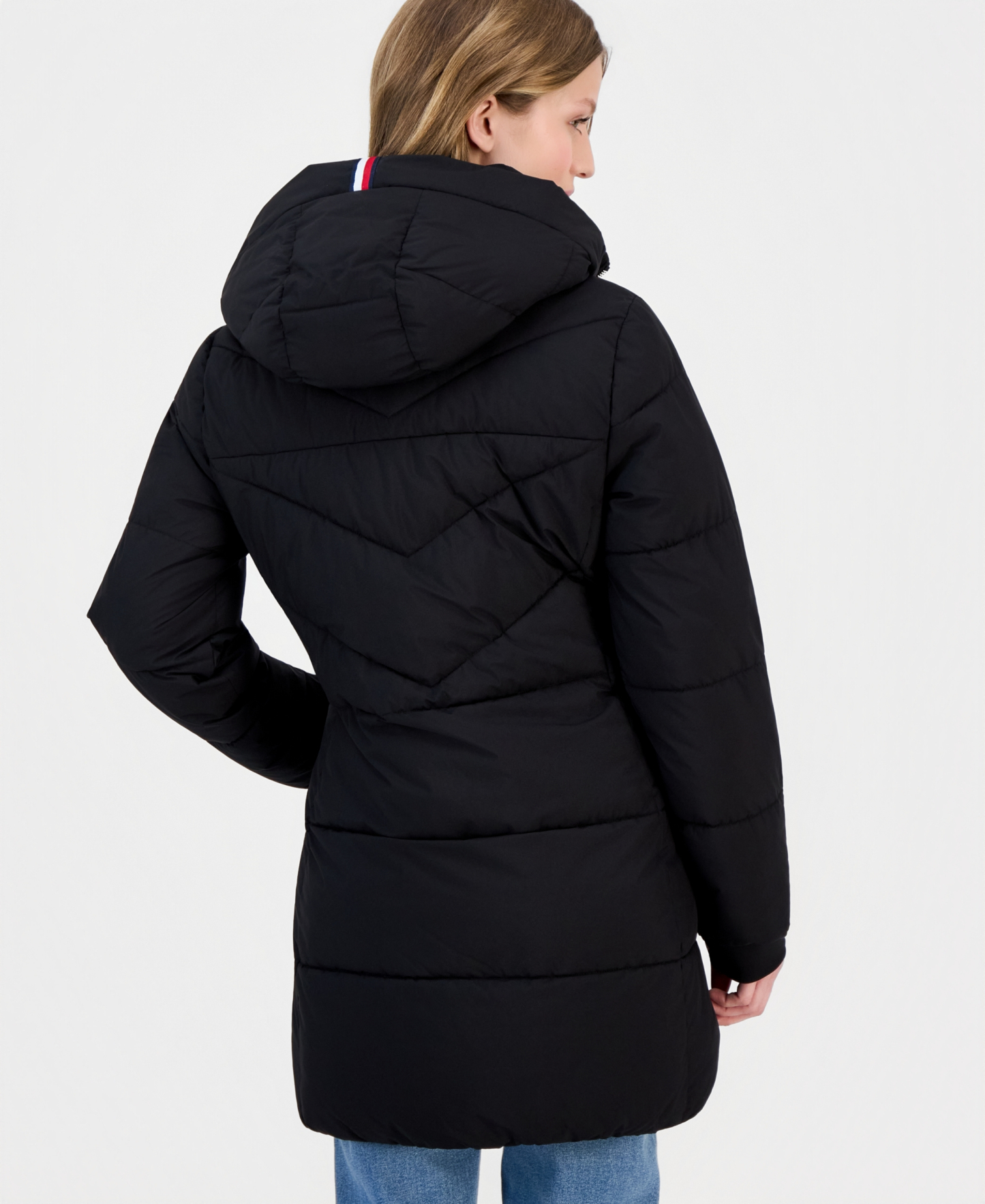 Tommy Hilfiger Women's Chevron-Quilted Puffer Coat - Black