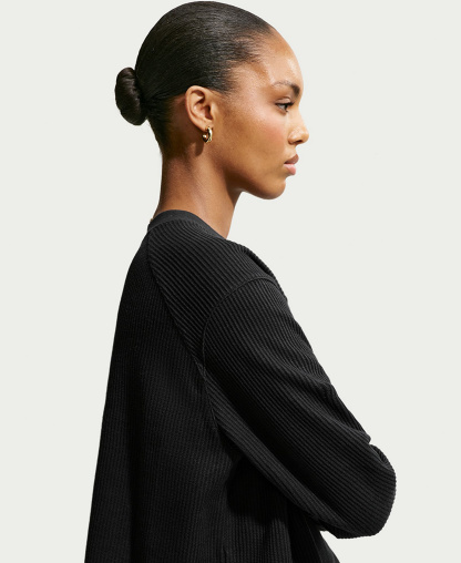 Nike Women's Sportswear Chill Waffle Oversized Long-Sleeve Henley Top - Black/Sail