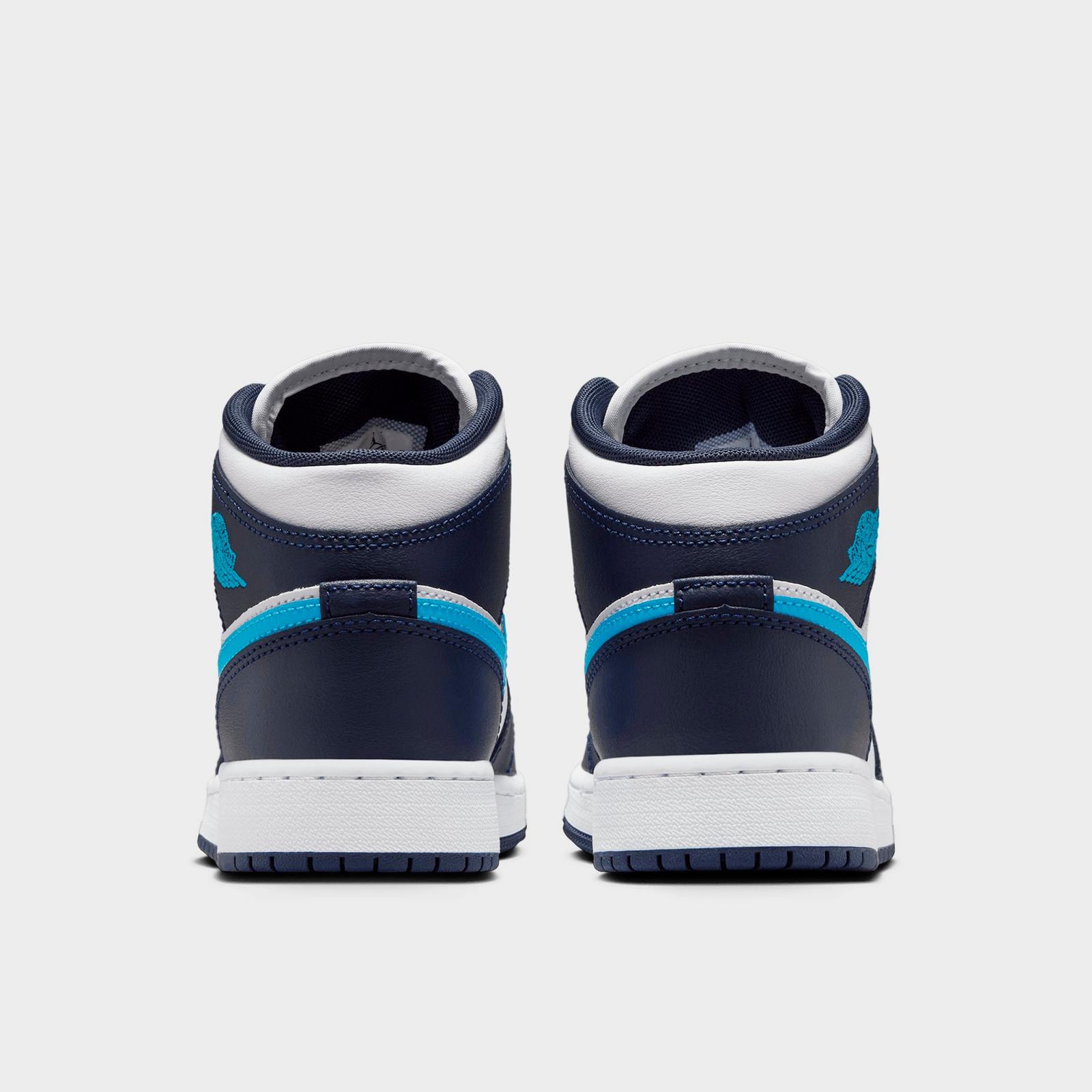 Big Kids' Air Jordan Retro 1 Mid Casual Shoes - Obsidian/White/Dark Powder Blue - view 4