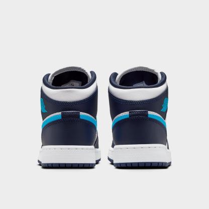 Big Kids' Air Jordan Retro 1 Mid Casual Shoes - Obsidian/White/Dark Powder Blue - view 4