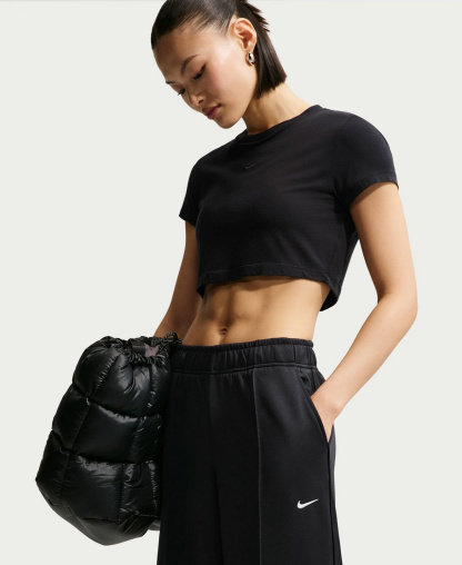 Nike Women's Sportswear Mid-Rise Wide-Leg Track Pants - Black/Sail