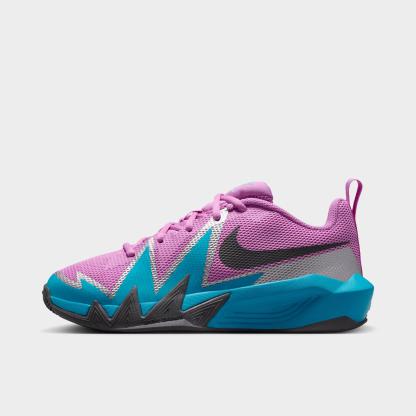 Big Kids' Nithtke S.T. Dynamite Basketball Shoes - Fuchsia Glow/Baltic Blue/Metallic Silver/Smoke Grey - Left shoe facing left. Outside of the shoe.