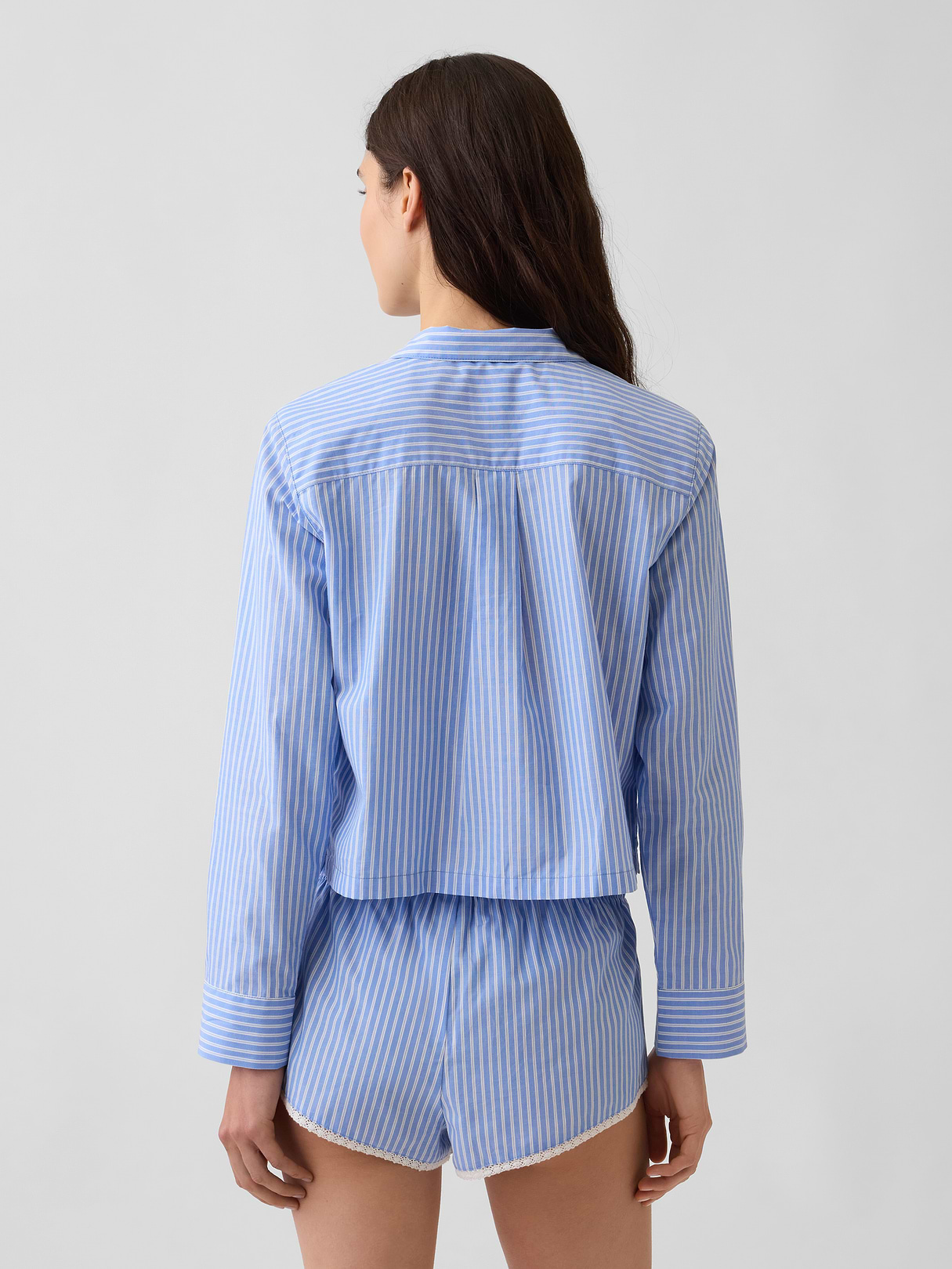 Poplin Oversized Crop PJ Shirt - Blue stripe