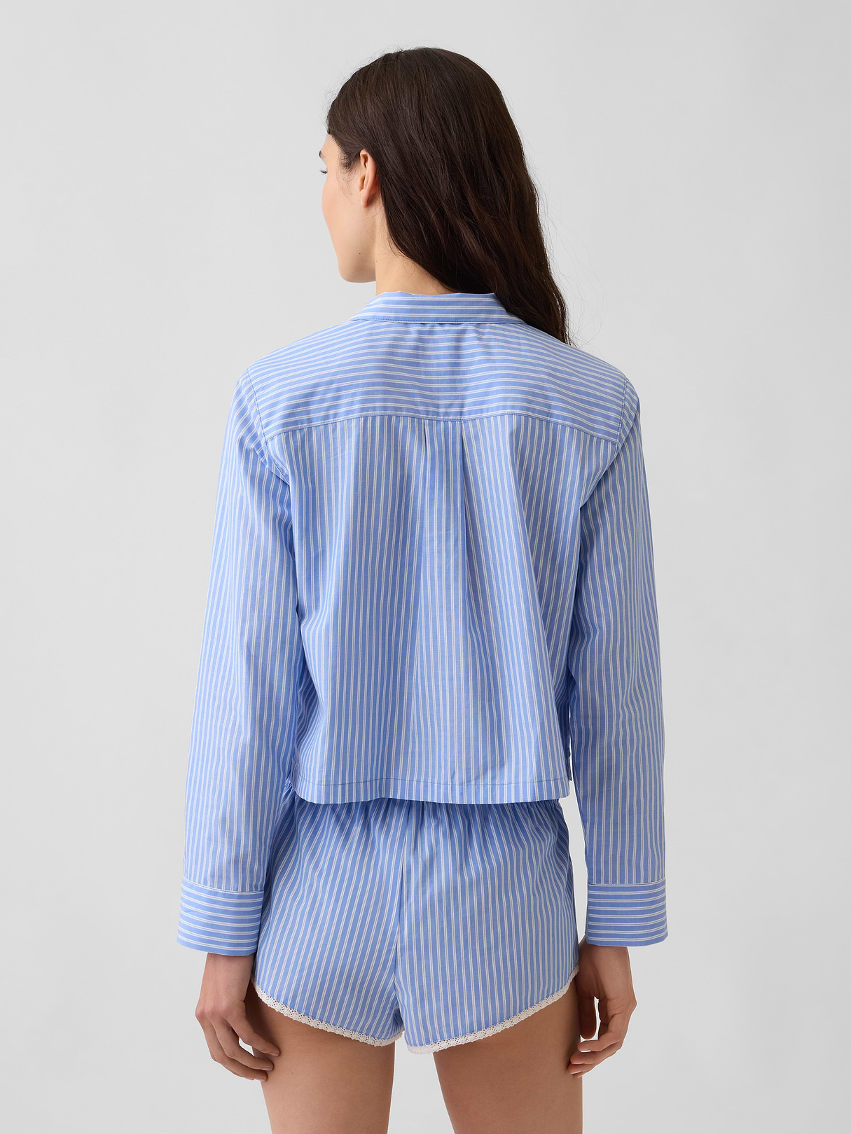 Poplin Oversized Crop PJ Shirt - Blue stripe