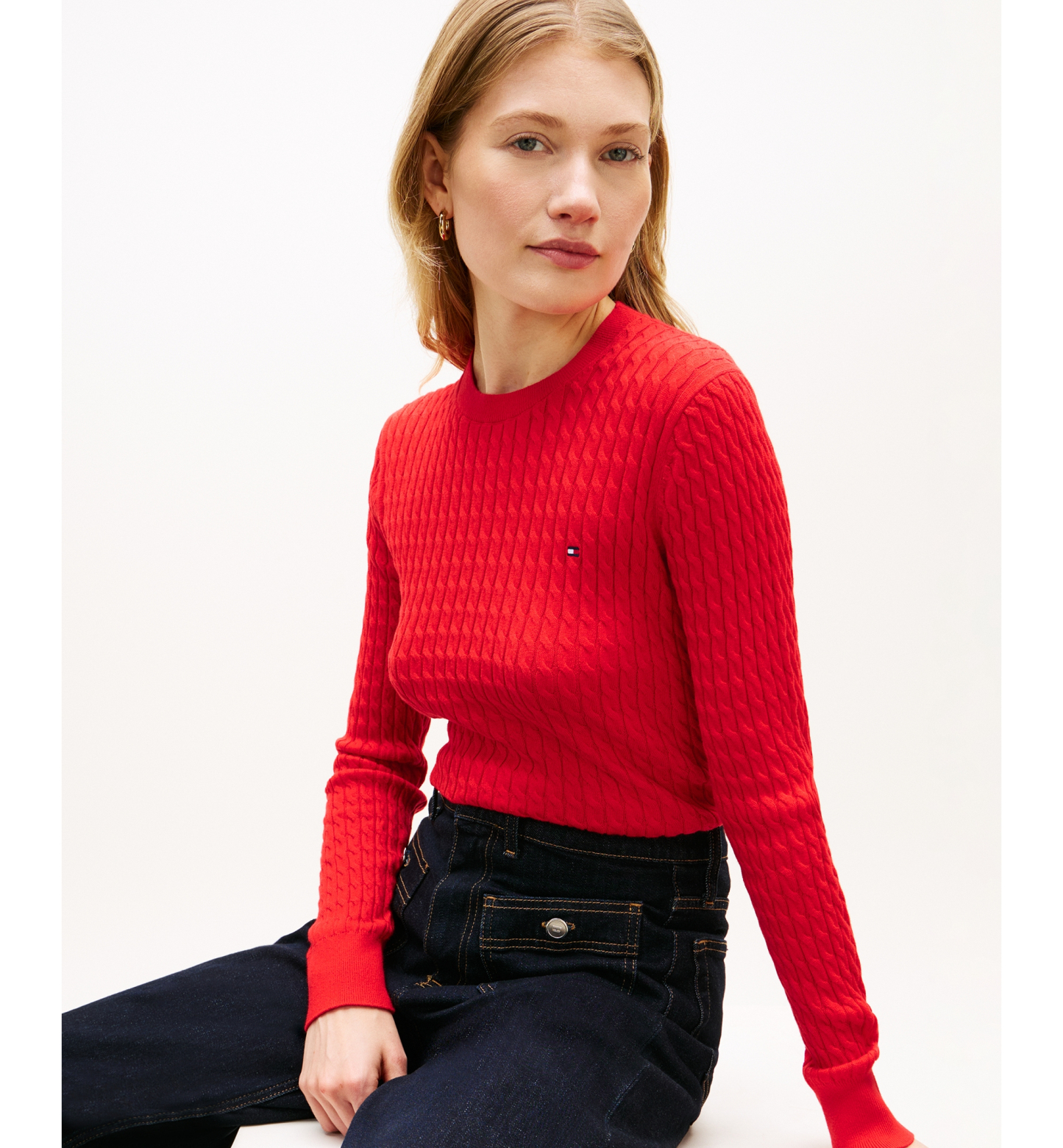 Tommy Hilfiger Women's Fine Gauge Cable Crewneck Sweater - Fireworks