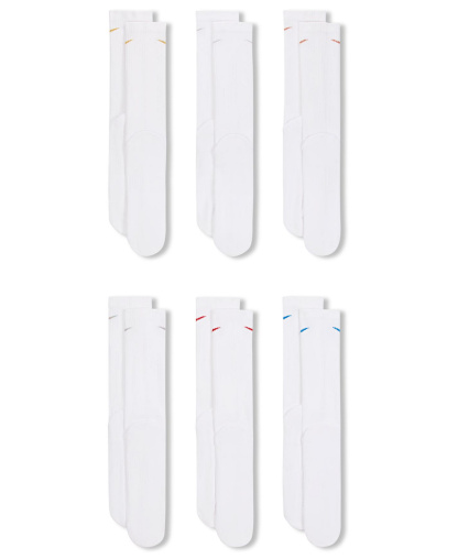 Nike Unisex Everyday Plus Cushioned Training Crew Socks, 6-Pack - White Multi