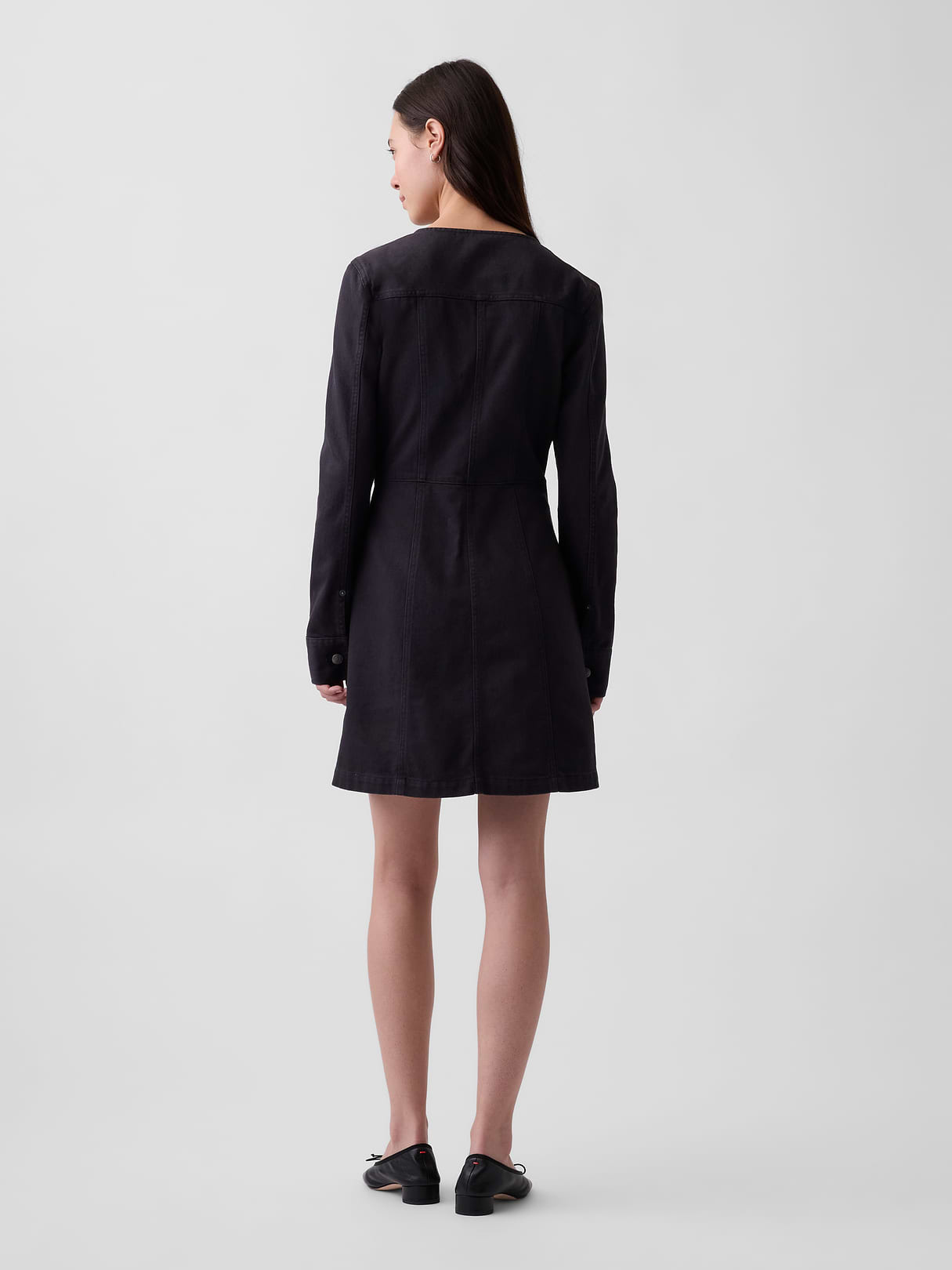 V-Neck Button-Front Mini Dress - Black