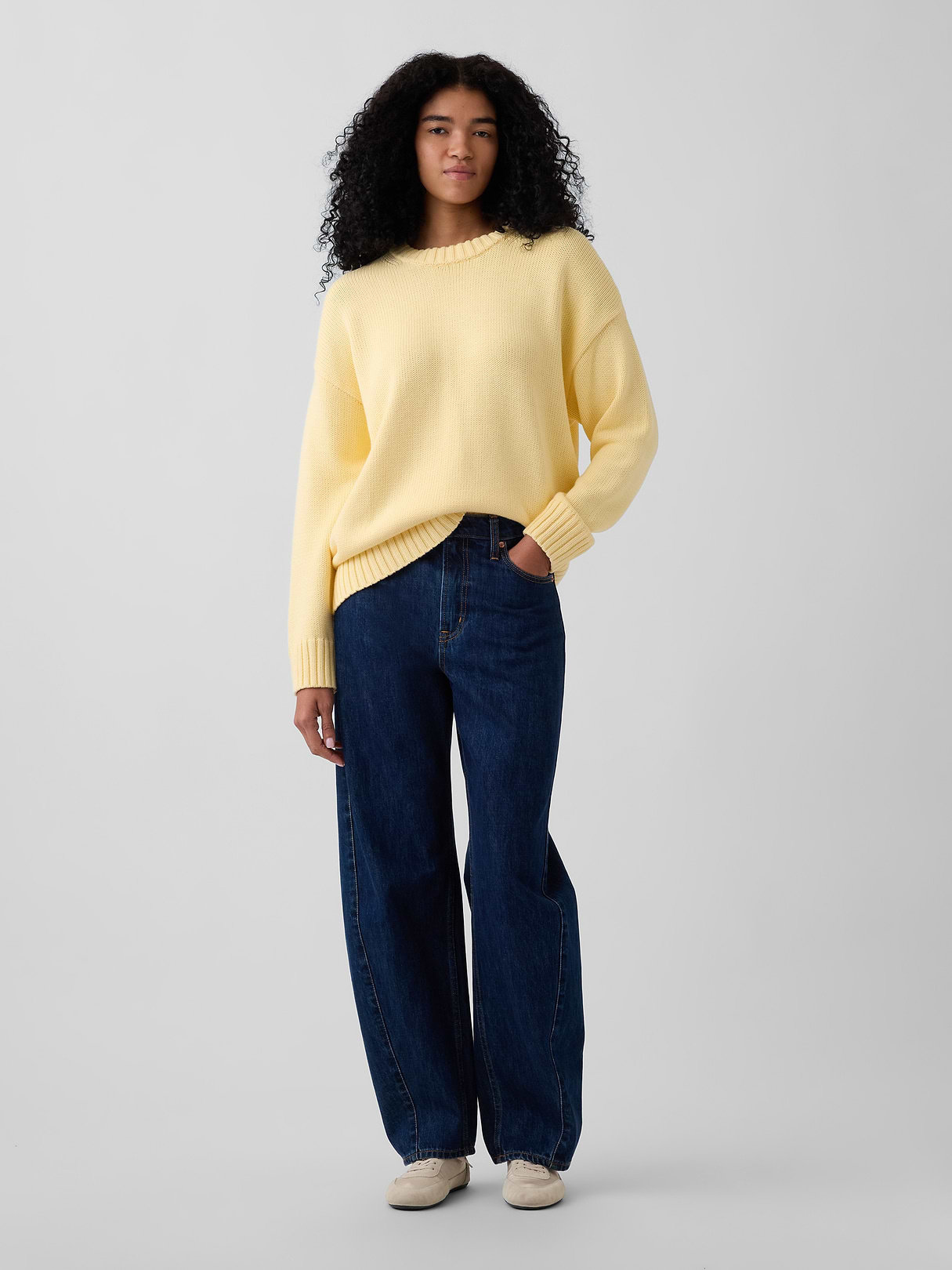 100% Cotton Oversized Sweater - Yellow maize