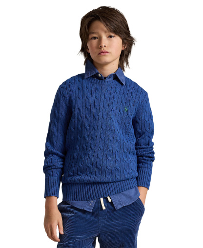 Polo Ralph Lauren Boys' 8-20 Cable-Knit Cotton Sweater - Dusty Azure