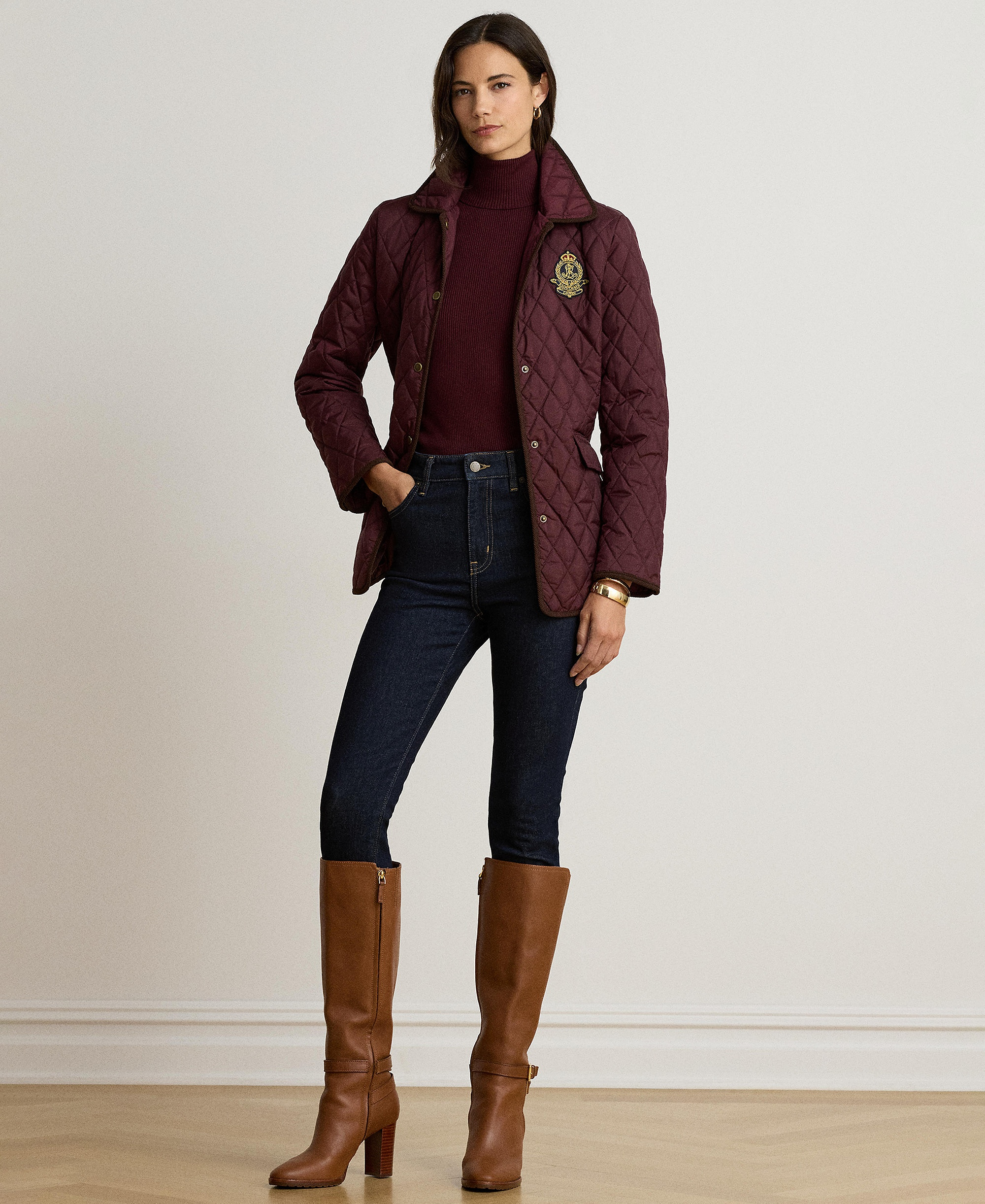 Lauren Ralph Lauren Women's Crested Quilted Jacket - DARK GARNET