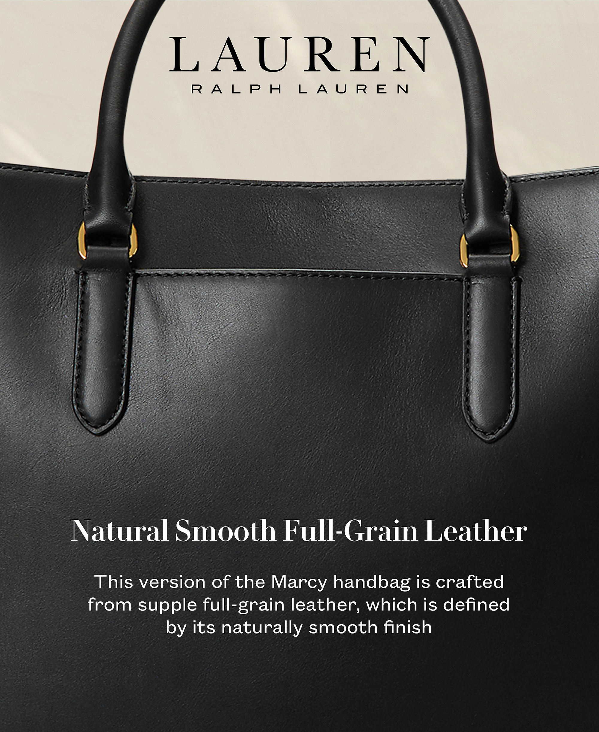 Lauren Ralph Lauren Full-Grain Leather Large Marcy Satchel Bag - Black