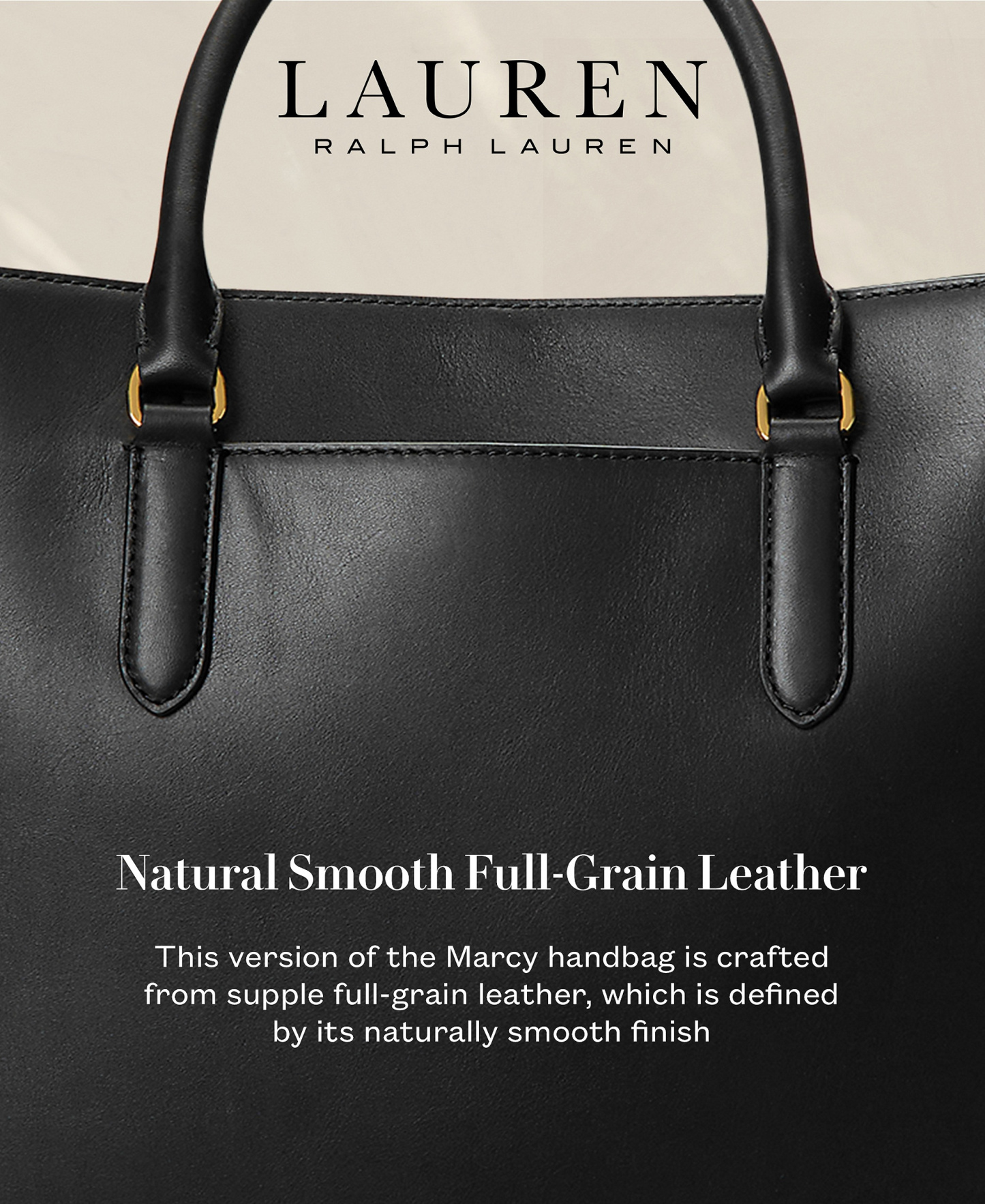 Lauren Ralph Lauren Full-Grain Leather Large Marcy Satchel Bag - Black