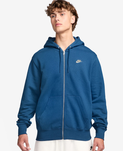 Nike Men's Full-Zip Fleece Regular-Fit Hoodie - Court Blue/Light Khaki