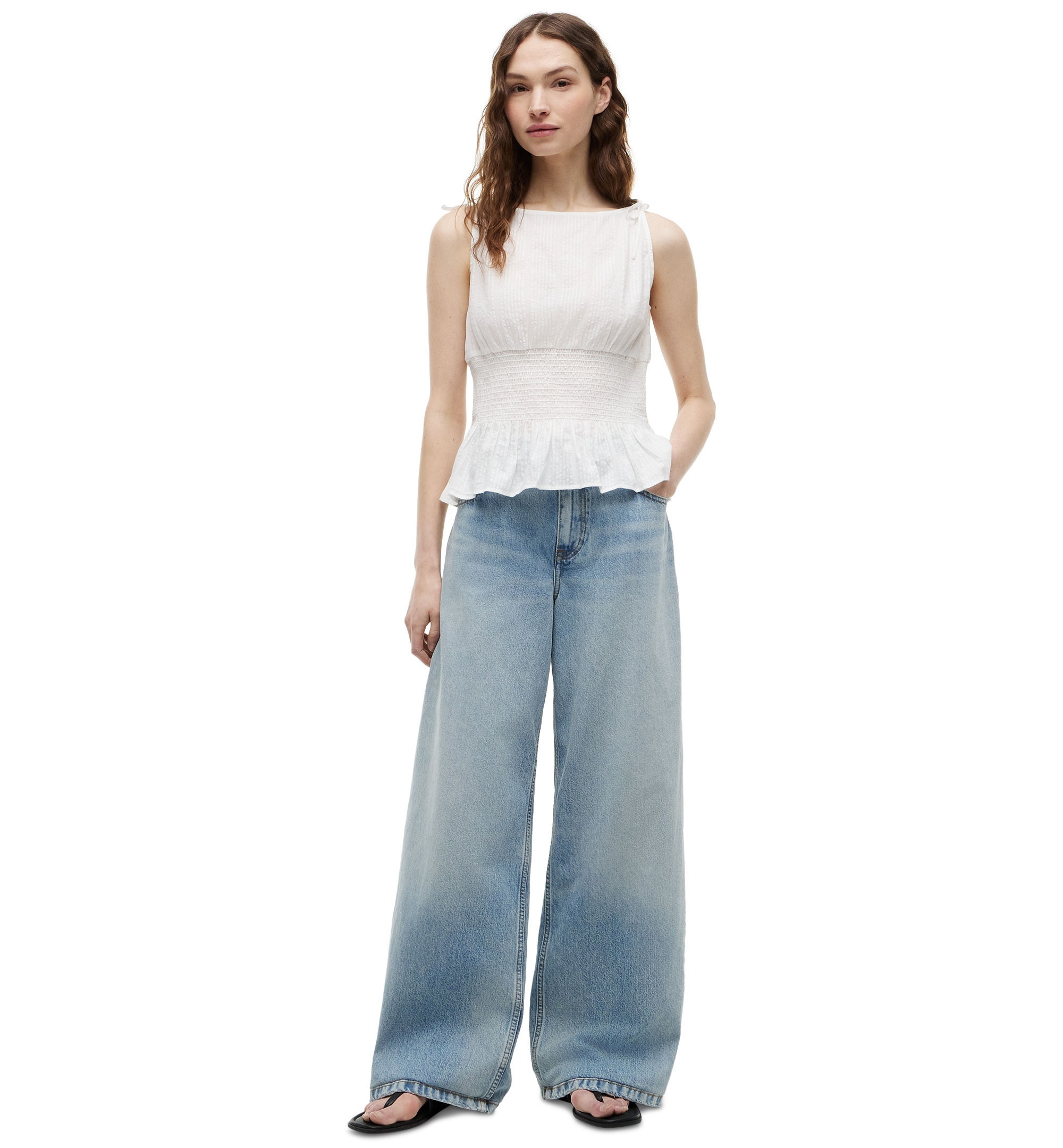 Tommy Hilfiger Women's Smocked Shoulder-Tie Top - Ecru