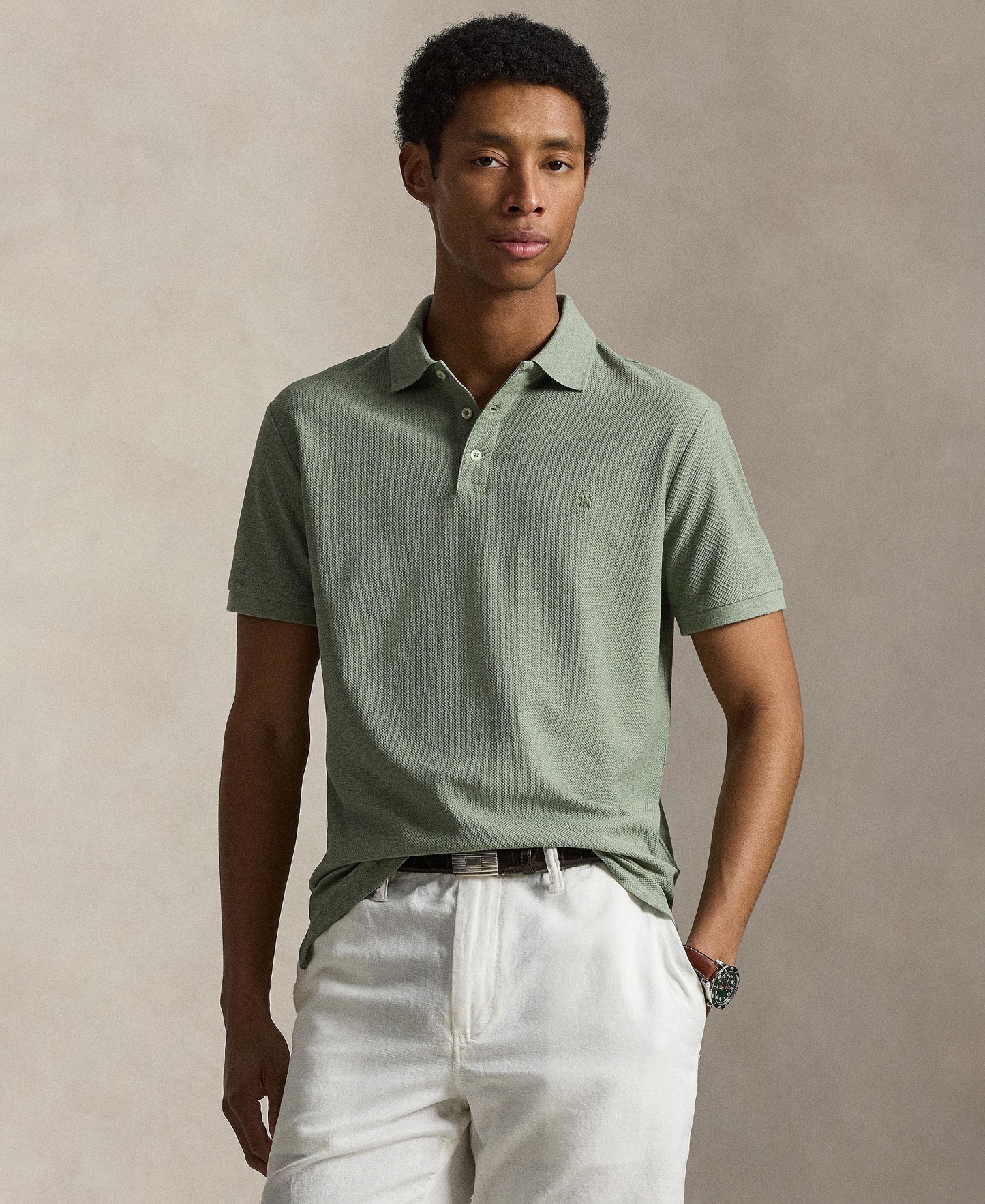 Polo Ralph Lauren Men's Custom Slim-Fit Honeycomb-Mesh Polo Shirt - Greenery Heather