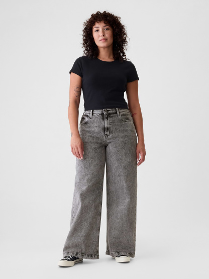 High Rise Stride Wide-Leg Jeans - Black