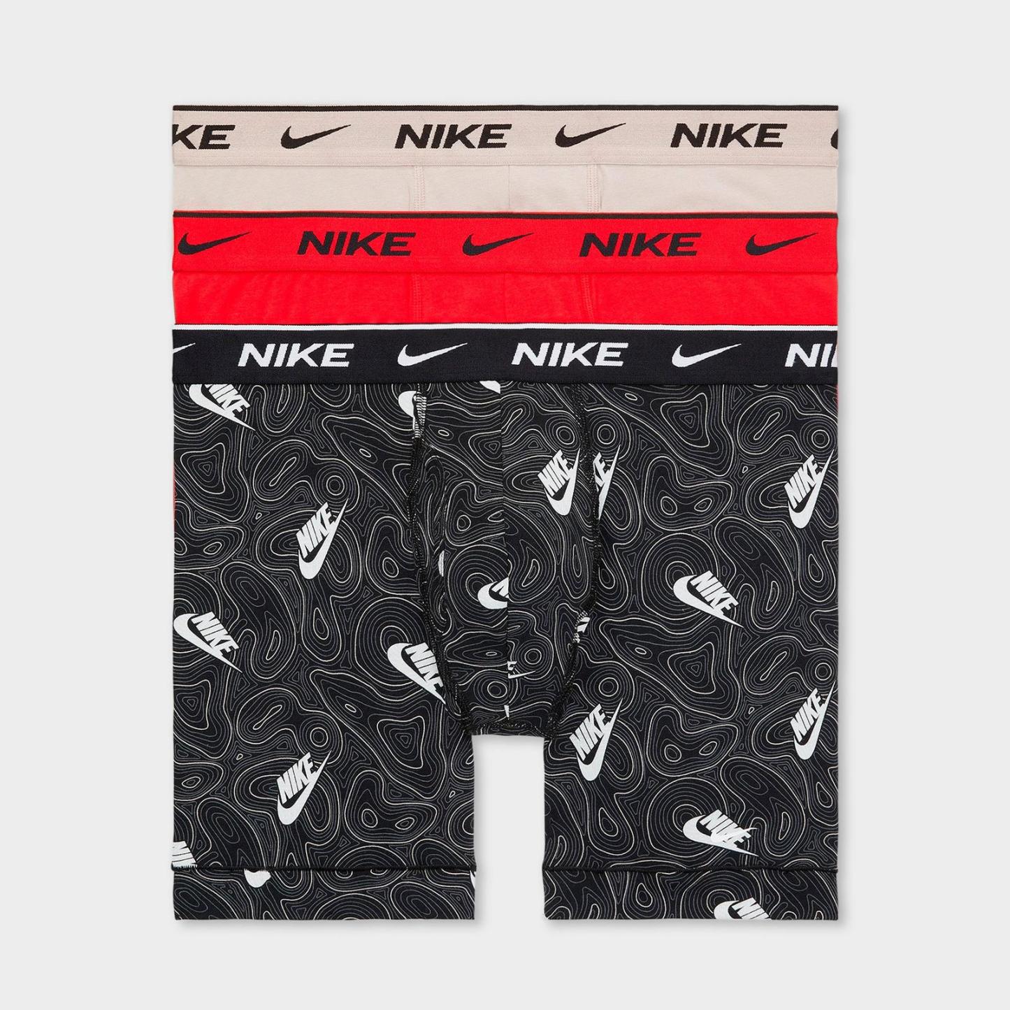 Men's Nike Stretch Cotton Boxer Briefs (3-Pack) - Typograph/Black/Red/Grey