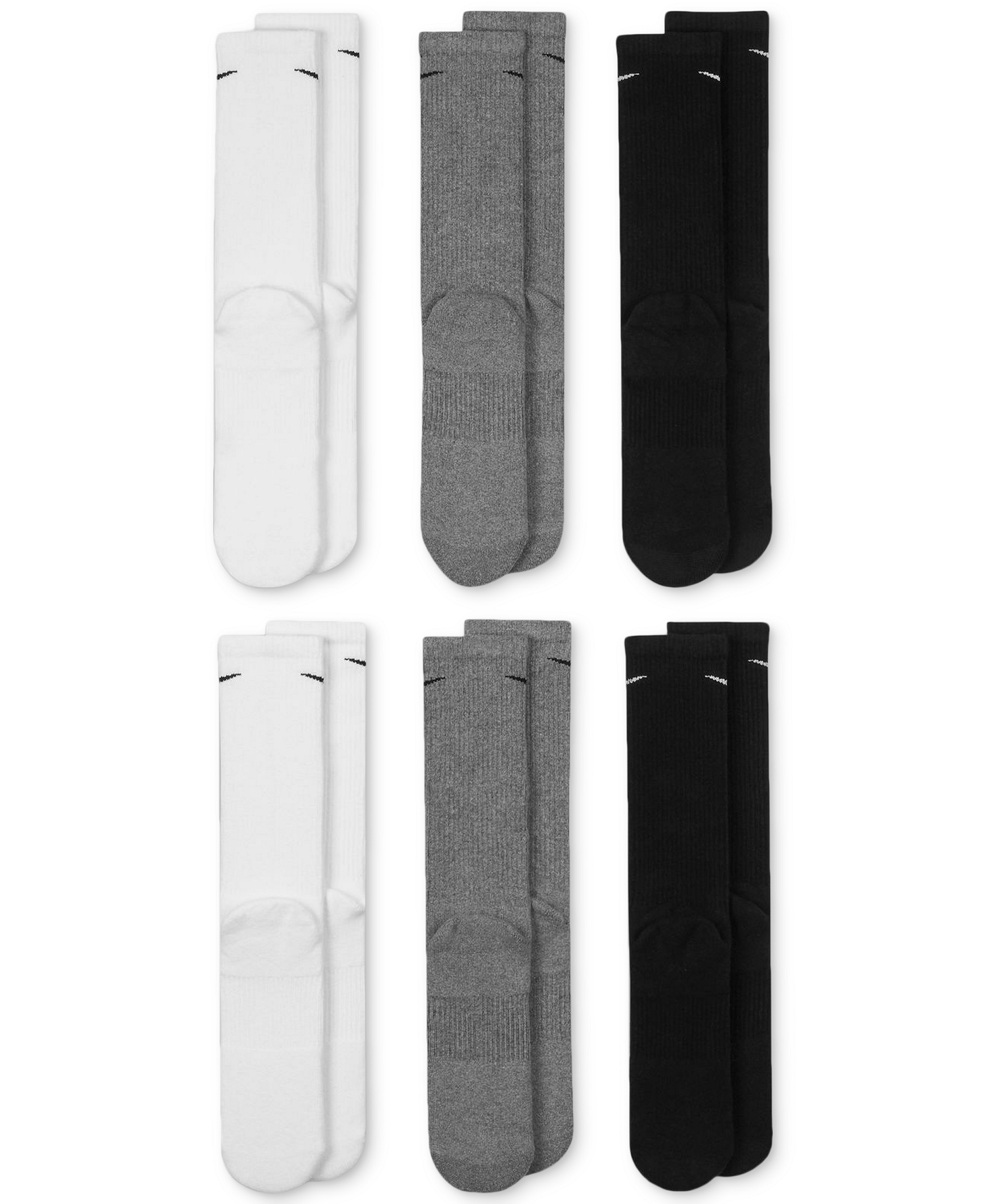 Nike Unisex Everyday Plus Cushioned Training Crew Socks, 6-Pack - White/Gray/Black