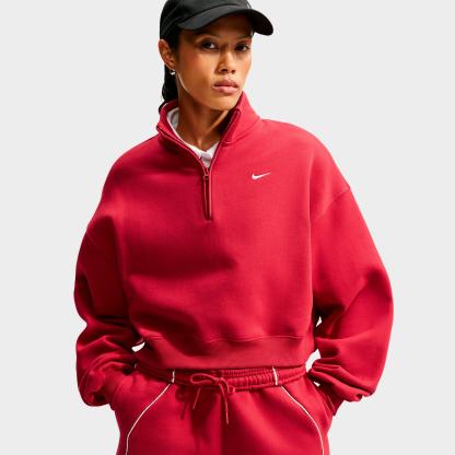 Women's Nithtke Studio Fleece Medium-Weight Oversized Cropped Quarter-Zip Jacket - Tough Red/Sail
