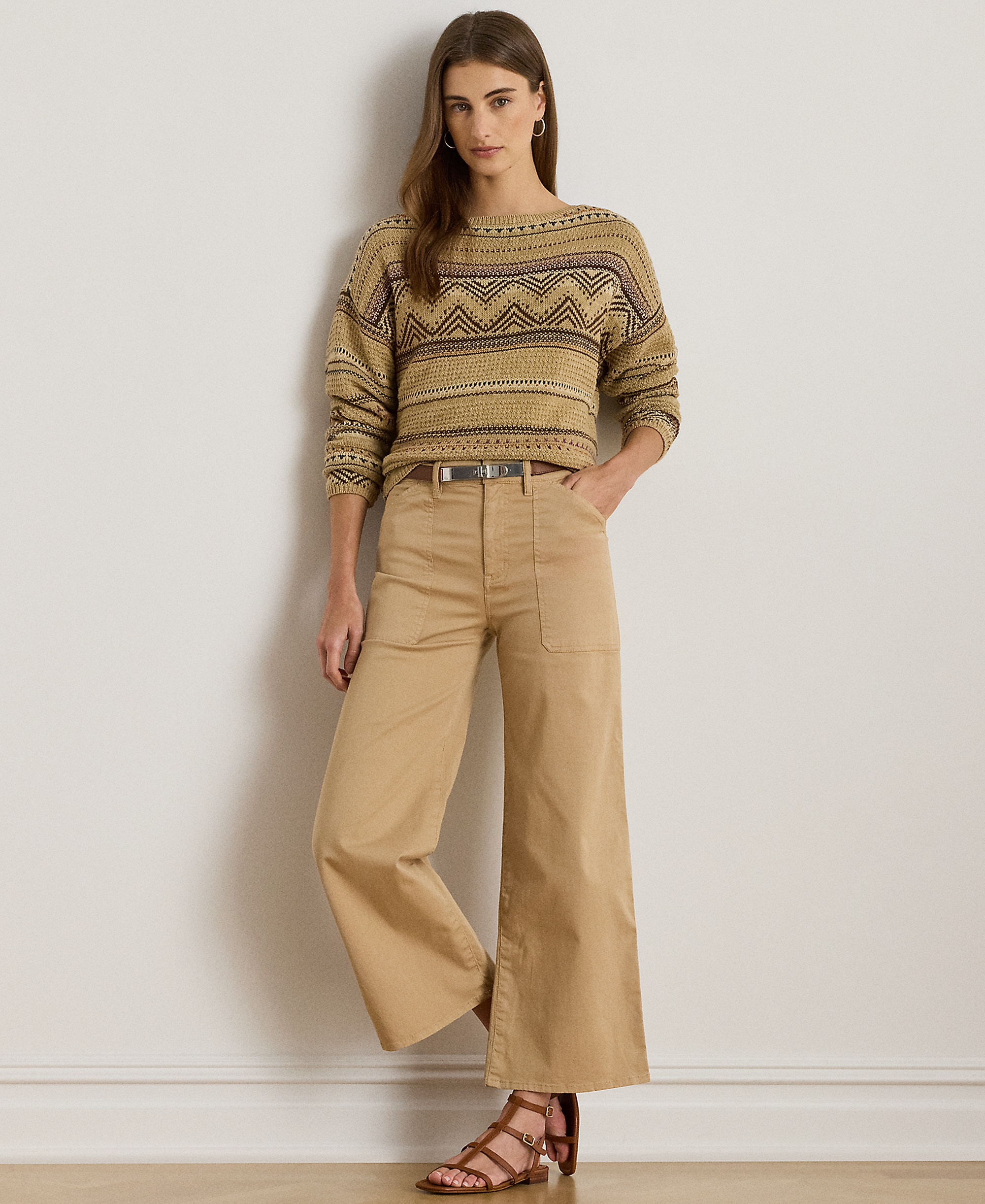 Lauren Ralph Lauren Women's Stretch Chino Wide-Leg Cropped Pants - Birch Tan