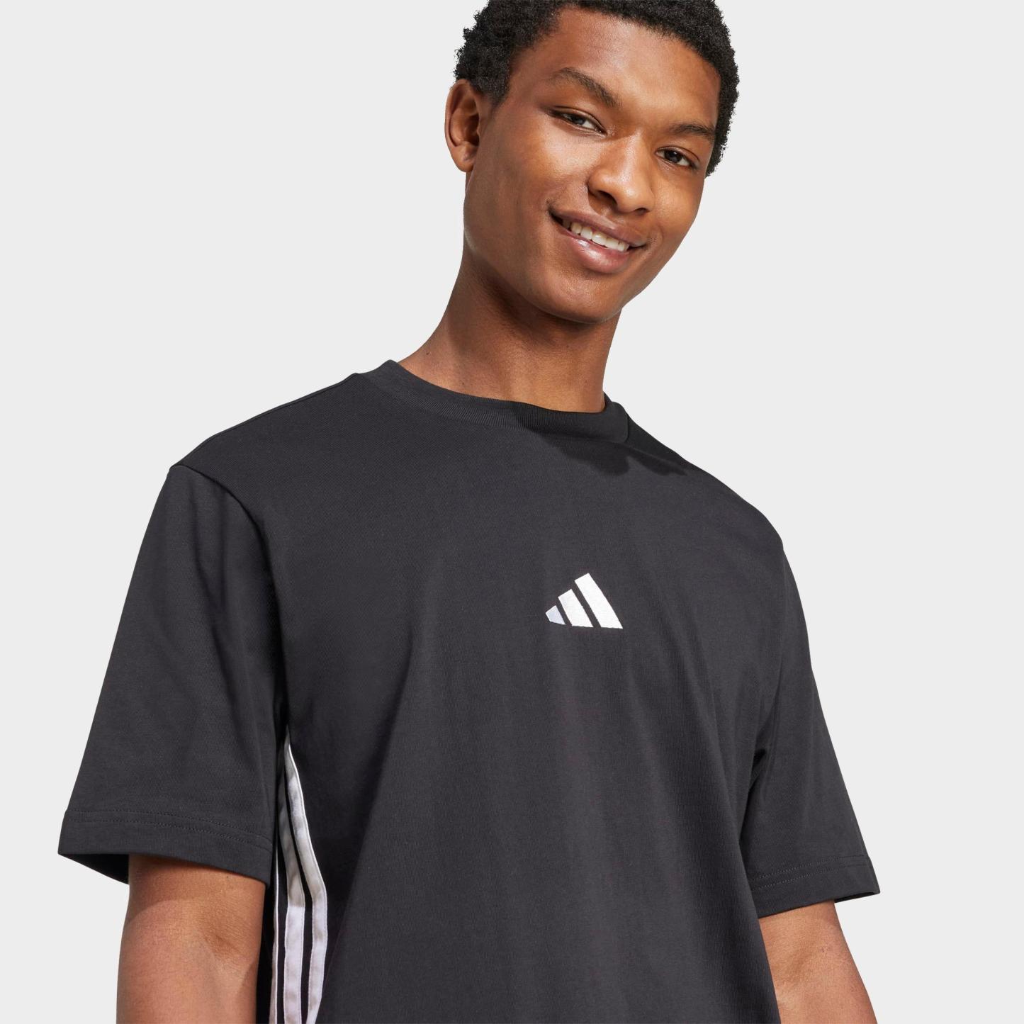 Men's adidas Essentials 3-Stripes Single-Jersey T-Shirt - Black/White