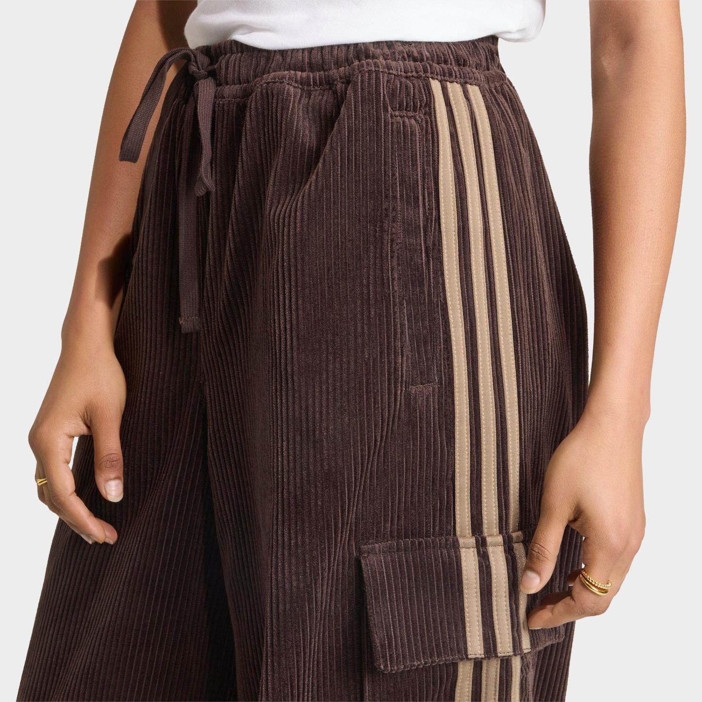 Women's adidas Originals Corduroy 3-Stripes Cargo Pants - Aurora Coffee/Khaki Six