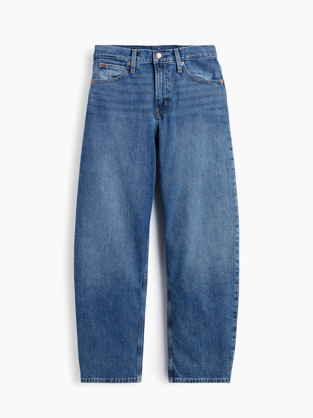 High Rise Barrel Cargo Jeans - Medium wash