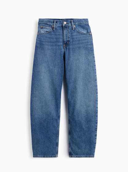High Rise Barrel Cargo Jeans - Medium wash