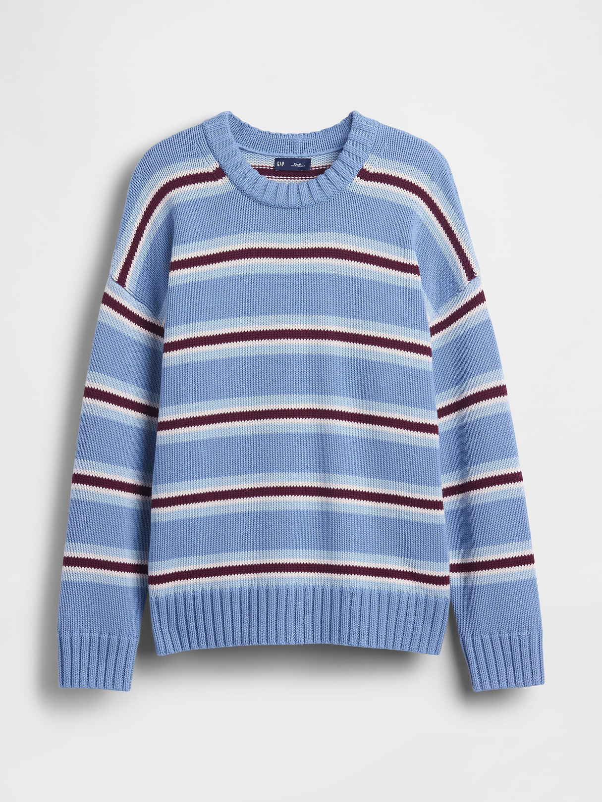 100% Cotton Oversized Sweater - Blue & burgundy stripe