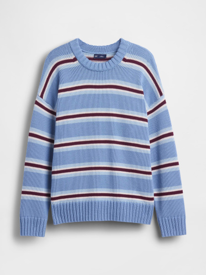 100% Cotton Oversized Sweater - Blue & burgundy stripe