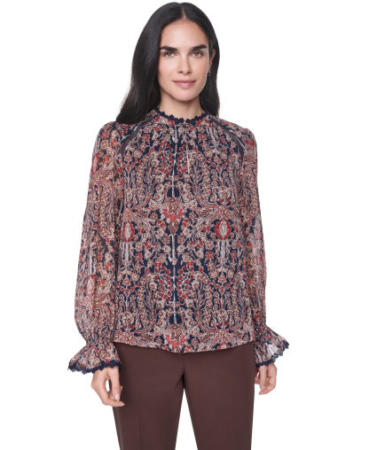 Tommy Hilfiger Women's Lace Long-Sleeve Blouse - Midnight/ Khaki