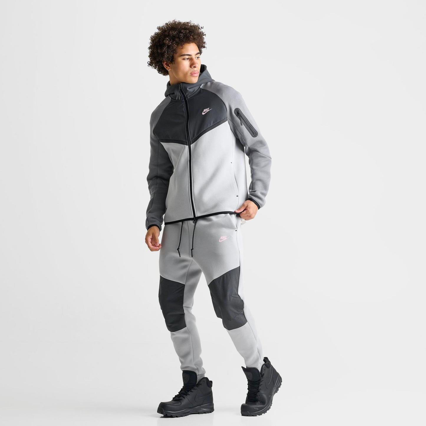 Men's Nike Tech Fleece Windrunner Full-Zip Jacket - Light Smoke Grey/Anthracite/Pink Foam