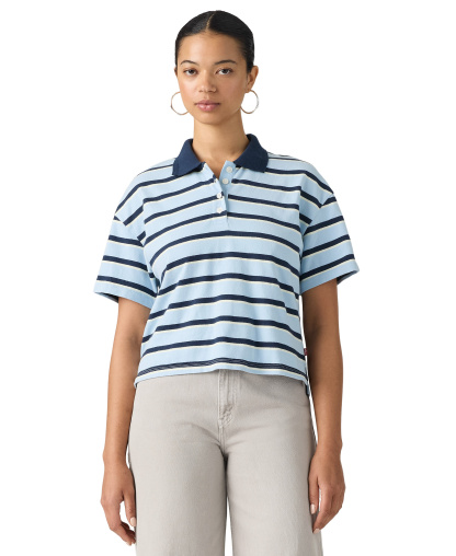 Levi's Women's Didion Rugby Short-Sleeve Collared Polo Shirt - Pepper Stripe Angel Falls