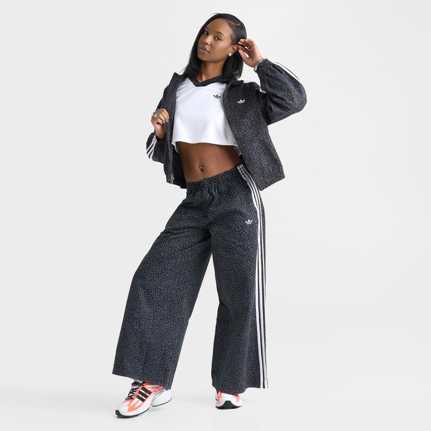 Women's adidas Originals Allover Print Firebird Oversized Track Jacket - Black/Grey Six - view 2