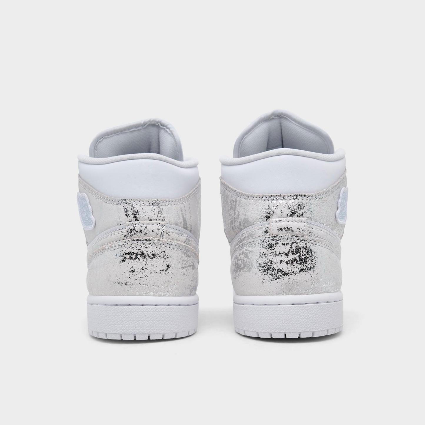 Men's Air Jordan Retro 1 Mid SE Casual Shoes - White/White/White/Field Silver - view 4