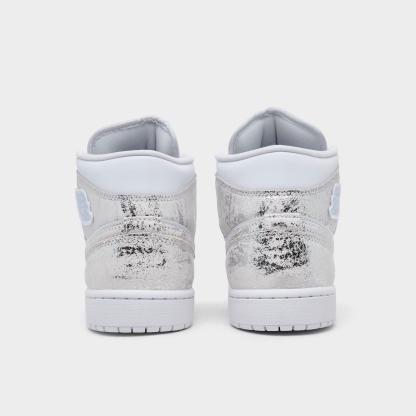 Men's Air Jordan Retro 1 Mid SE Casual Shoes - White/White/White/Field Silver - view 4